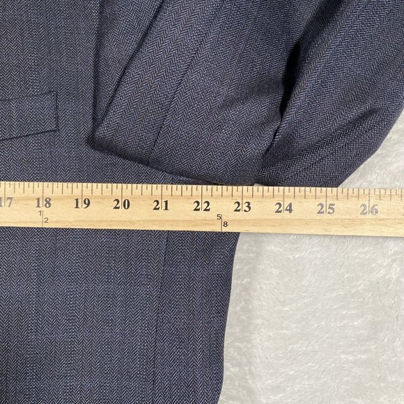 Joseph & Feiss‎ Gold Mens 44L Grey Herringbone Plaid Windowpane Blazer Wool EUC - Picture 3 of 11